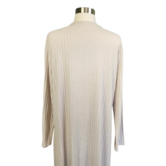 MNG Mango Womens Ribbed Long Duster Cardigan Size Large Beige Tie Front Slits - Picture 8 of 12